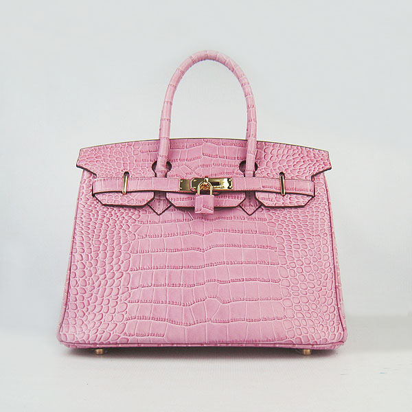 Replica Hermes Birkin 30CM Crocodile Veins Bag Pink 6088 On Sale